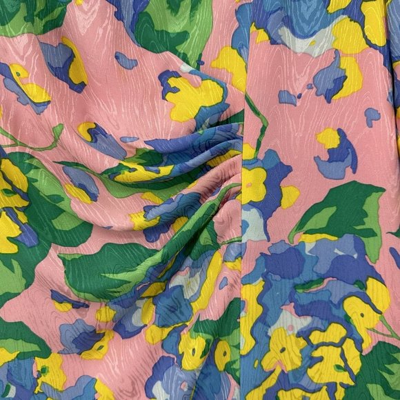 Vintage Mary McFadden Collection Pastel Floral Silk Dress Embossed Shoulder Pads - Picture 6 of 13